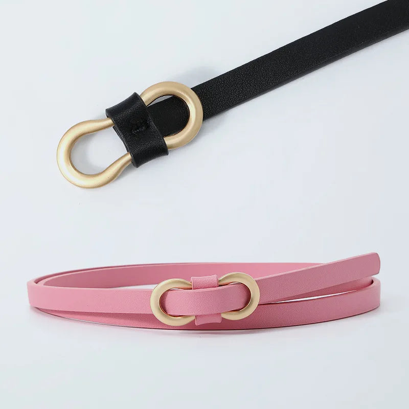 Black White Adjustable PU Leather Women Thin Belts Dress Coat Pant Skinny Ladies Waistband Strap Gold Buckle Female Waistbelt Natalia Home Fashion    Natalia Home Fashion