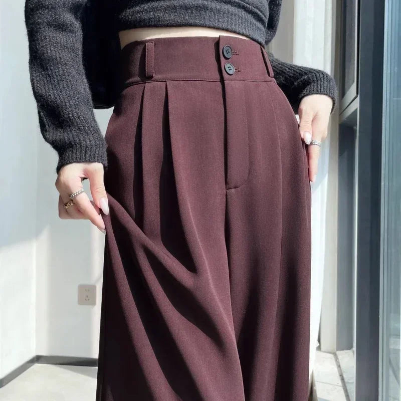 High Waist  Suit Pants Women Straight Black Korean Office Ladies Trousers Fashion Button Loose Spring Female Streetwear 2024 Natalia Home Fashion   Burgundy-M Natalia Home Fashion