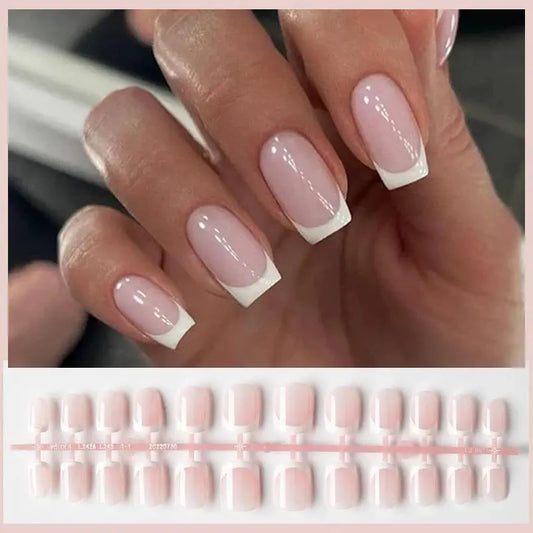 24Pcs/Set White French Press on Fake Nails Full Cover Artificial Wearable Nail Beauty Tips Naked French White False Nails Art Natalia Home Fashion    Natalia Home Fashion