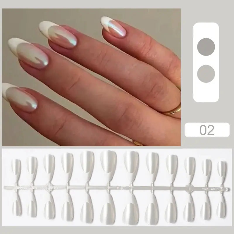 24Pcs/Set White French Press on Fake Nails Full Cover Artificial Wearable Nail Beauty Tips Naked French White False Nails Art Natalia Home Fashion    Natalia Home Fashion