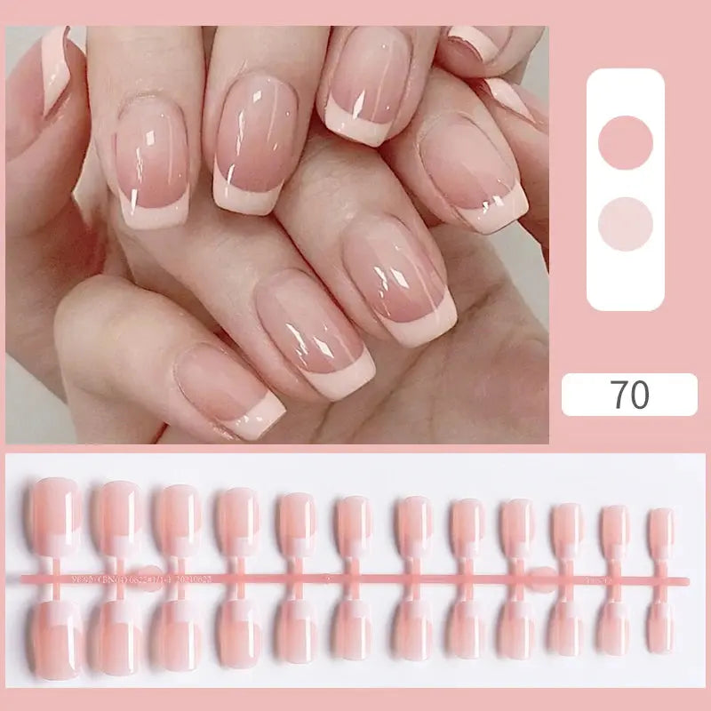 24Pcs/Set White French Press on Fake Nails Full Cover Artificial Wearable Nail Beauty Tips Naked French White False Nails Art Natalia Home Fashion   Pattern-A70 Natalia Home Fashion