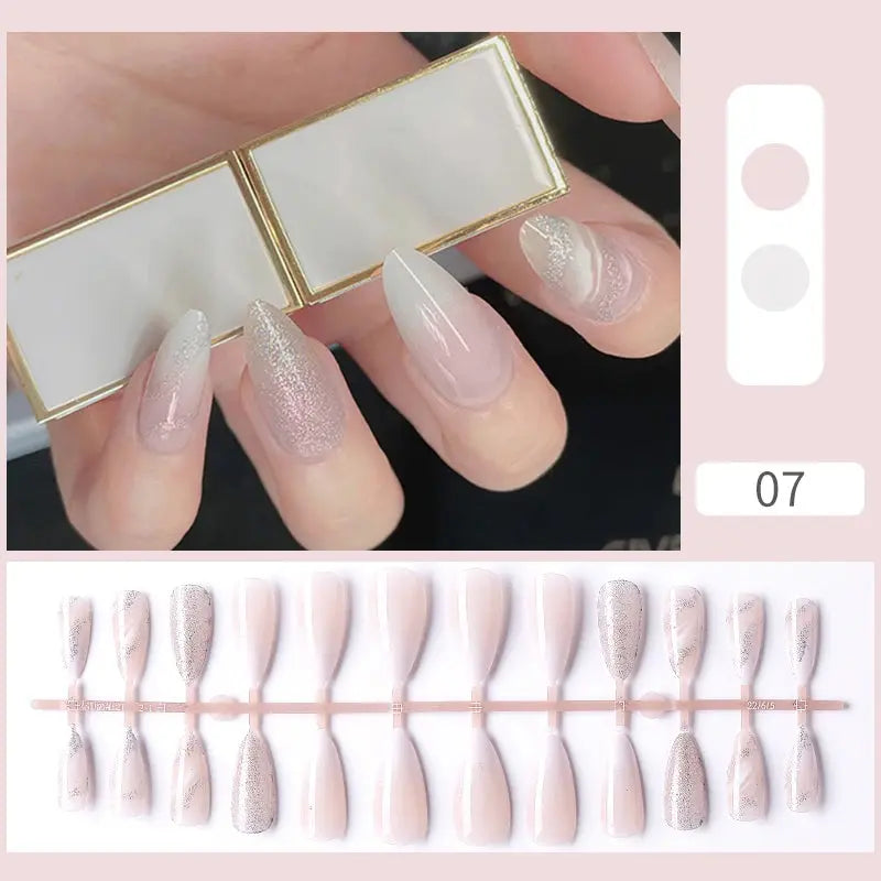 24Pcs/Set White French Press on Fake Nails Full Cover Artificial Wearable Nail Beauty Tips Naked French White False Nails Art Natalia Home Fashion   Pattern-B07 Natalia Home Fashion