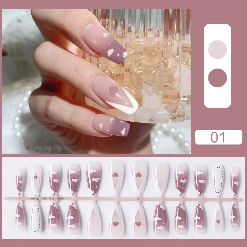 24Pcs/Set White French Press on Fake Nails Full Cover Artificial Wearable Nail Beauty Tips Naked French White False Nails Art Natalia Home Fashion   Pattern-C01 Natalia Home Fashion