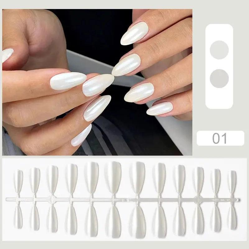 24Pcs/Set White French Press on Fake Nails Full Cover Artificial Wearable Nail Beauty Tips Naked French White False Nails Art Natalia Home Fashion   Pattern-A01 Natalia Home Fashion