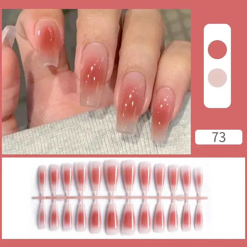 24Pcs/Set White French Press on Fake Nails Full Cover Artificial Wearable Nail Beauty Tips Naked French White False Nails Art Natalia Home Fashion   Pattern-A73 Natalia Home Fashion