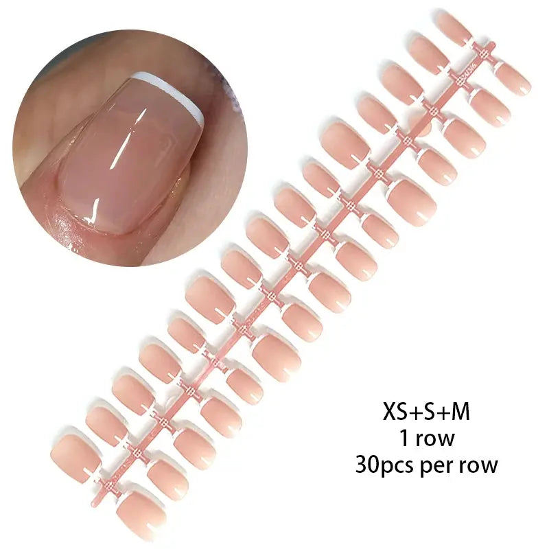 24Pcs/Set White French Press on Fake Nails Full Cover Artificial Wearable Nail Beauty Tips Naked French White False Nails Art Natalia Home Fashion   YU08 Natalia Home Fashion