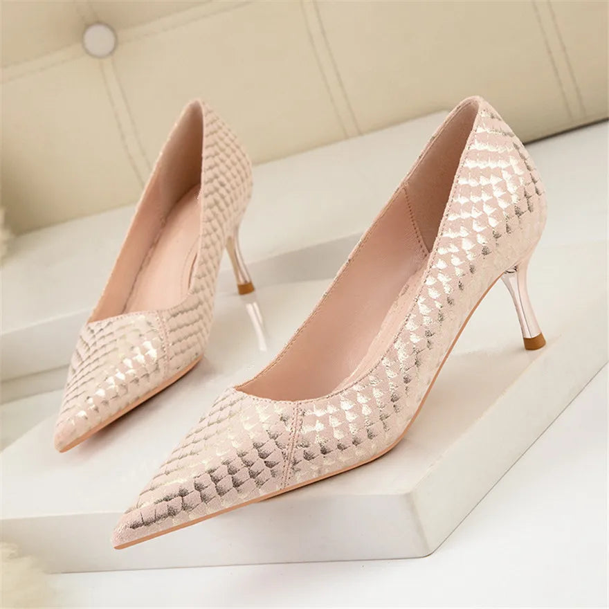 Fashion Shallow Women Pumps 6cm High Heels Black Pink Shoes Spring Autumn Pointy Toe Female Bride Party Shoes Lady Office