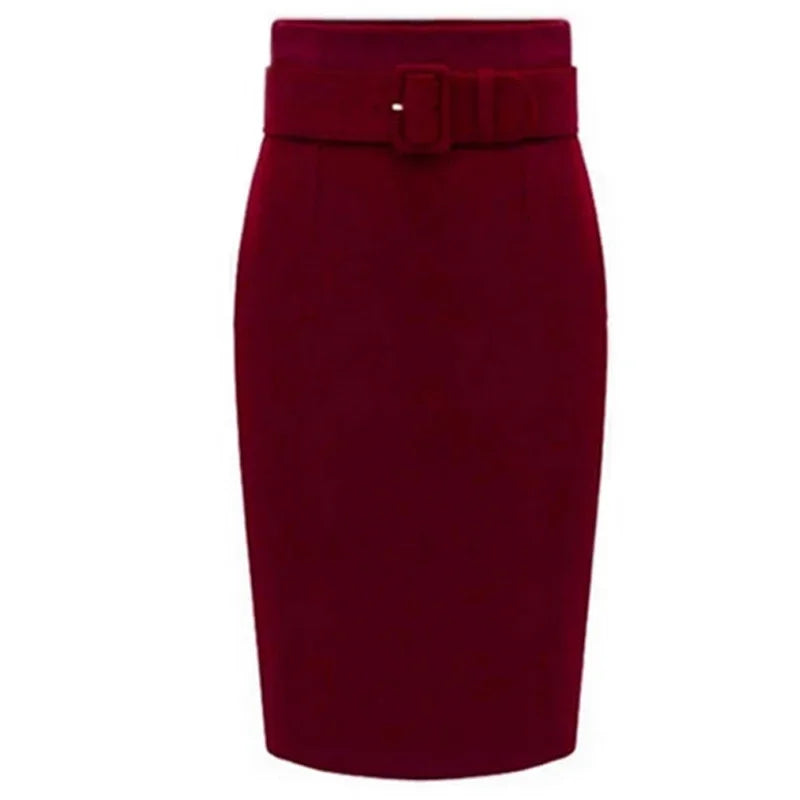 Women Autumn Fashion Style Knee Length Skirt 2024 Ladies Front Sashes Girl Pencil Skirts Femme Female Black Jupe Goth Skirts Natalia Home Fashion   Red-Wine-XXXL Natalia Home Fashion