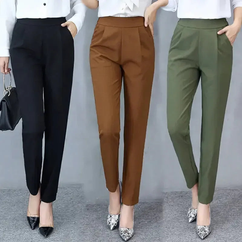 Women's High Waist Pants Spring and Summer Thin Stretch Women's Loose Trousers Casual Suit Pants Straight Office Ladies Clothes Natalia Home Fashion    Natalia Home Fashion