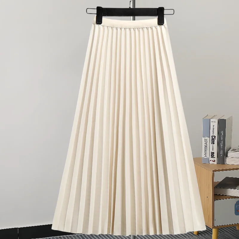 GVUW Pleated Women Skirt Fashion Elastic Waist Versatile Elegant 2024 New Solid Color Simplicity Female Loose Skirts 17G7503 Natalia Home Fashion   Apricot-One-Size Natalia Home Fashion