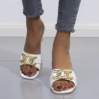 Women's Slippers Sandals Shoes Female Golden Metal Chain Ladies Fashion Casual Slides Mules  Indoor