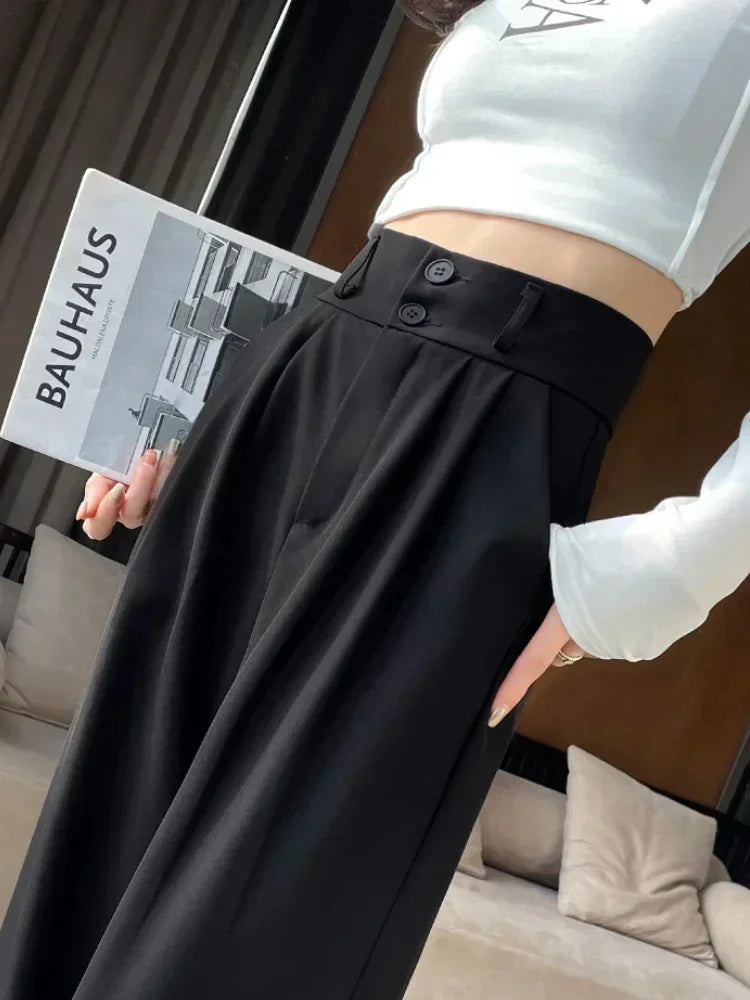 High Waist  Suit Pants Women Straight Black Korean Office Ladies Trousers Fashion Button Loose Spring Female Streetwear 2024 Natalia Home Fashion    Natalia Home Fashion