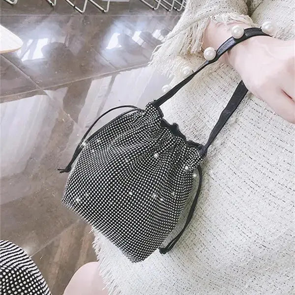 Shining Crystal Small Bucket Bags For Women Fashion Diamonds Chain Crossbody Bag Lady Evening Party Clutch String Handbags Bolsa My Store