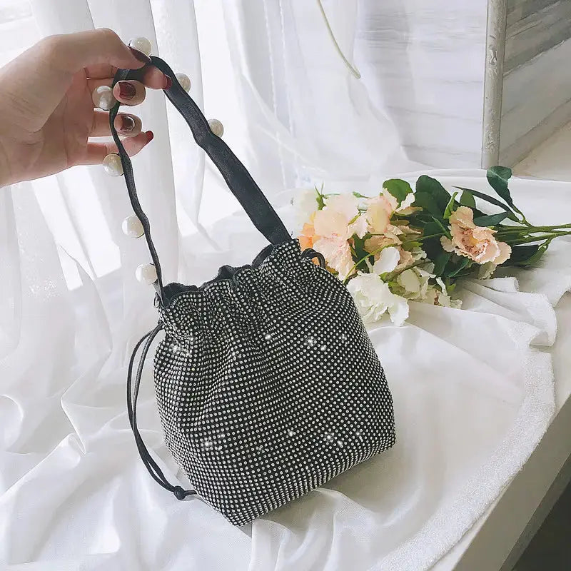 Shining Crystal Small Bucket Bags For Women Fashion Diamonds Chain Crossbody Bag Lady Evening Party Clutch String Handbags Bolsa My Store