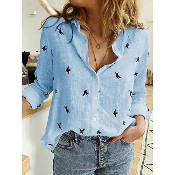 Shirt women's spring summer Europe and the United States pure women's casual long-sleeved linen shirt top My Store