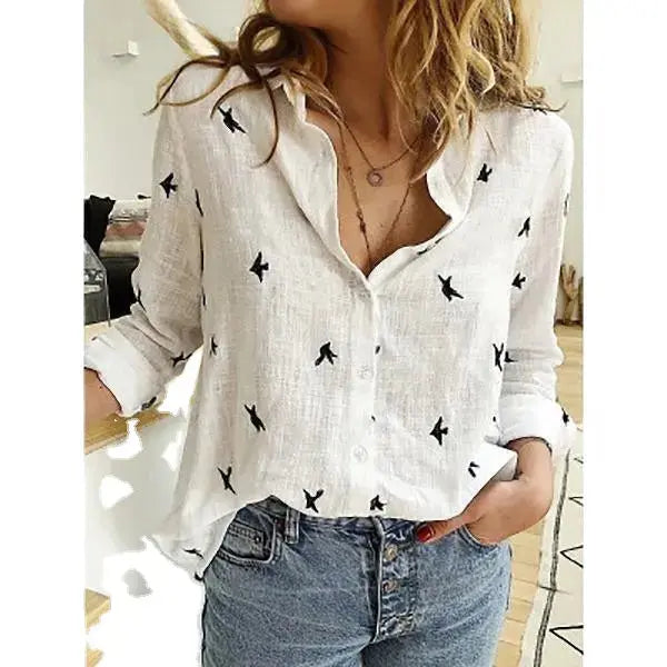 Shirt women's spring summer Europe and the United States pure women's casual long-sleeved linen shirt top My Store