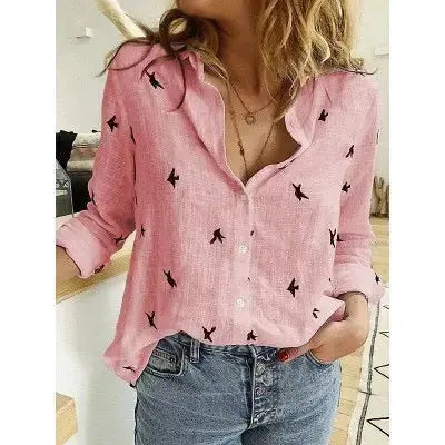 Shirt women's spring summer Europe and the United States pure women's casual long-sleeved linen shirt top My Store