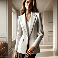 Slim Black White Long Suit Jacket with V-Neck All Matching Temperament Long Acetic Acid Suit My Store Winter Embrace   Natalia Home Fashion