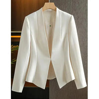 Slim Black White Suit Jacket with V-Neck All Matching Temperament Long Acetic Acid Suit My Store