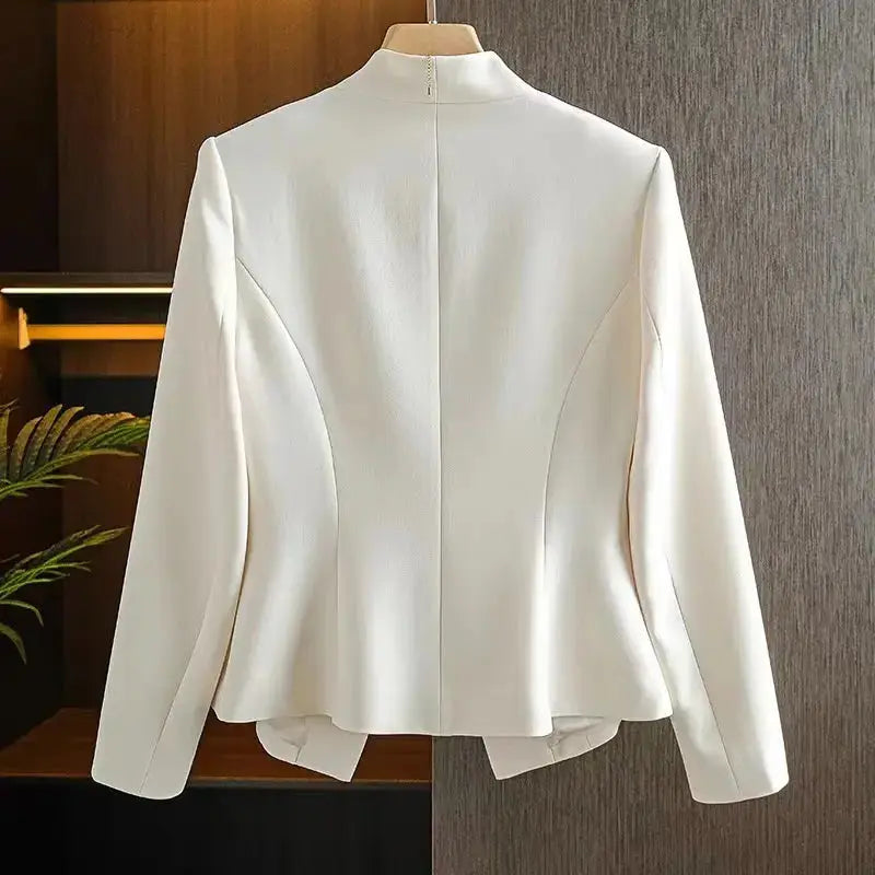 Slim Black White Suit Jacket with V-Neck All Matching Temperament Long Acetic Acid Suit My Store