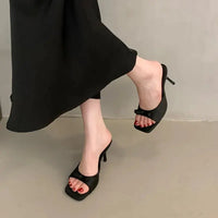 Slipper Mules Low High Heels Shoes   Summer Best Street Look Females Square Head Open Toe Bow Strappy Sandals Women Natalia Home Fashion    Natalia Home Fashion