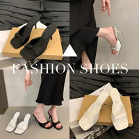 Slipper Mules Low High Heels Shoes   Summer Best Street Look Females Square Head Open Toe Bow Strappy Sandals Women Natalia Home Fashion    Natalia Home Fashion