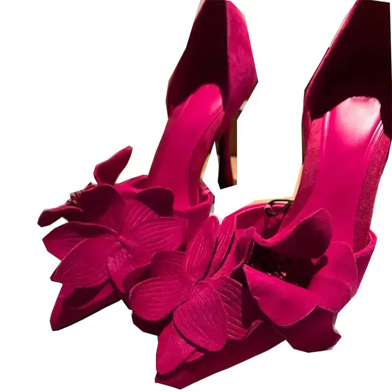 Spring Sexy Everything French Skinny Heel Shoes Rose Red Flowers Decorated High Heels for Women My Store