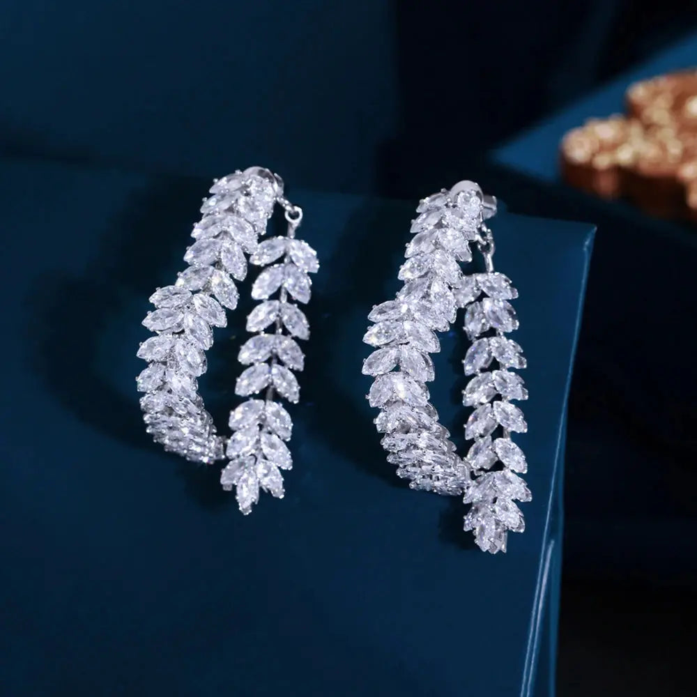 Unique Brilliant Marquise Cut Zirconia Luxury Wheat Leaf Earrings for Women Fashion Bridal Party Jewelry Natalia Home Fashion    Natalia Home Fashion