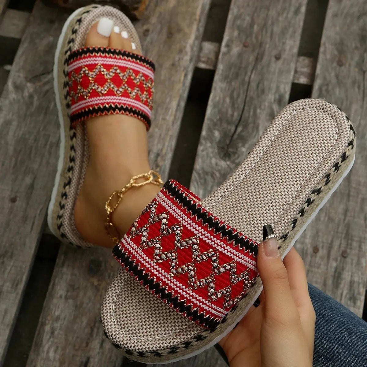 Weave Women's Slippers Platform Summer Shoes for Women  Beach Casual Heeled Sandals Bohemian Handmade Ladies Espadrilles Natalia Home Fashion   Red-women-slippers-38 Natalia Home Fashion