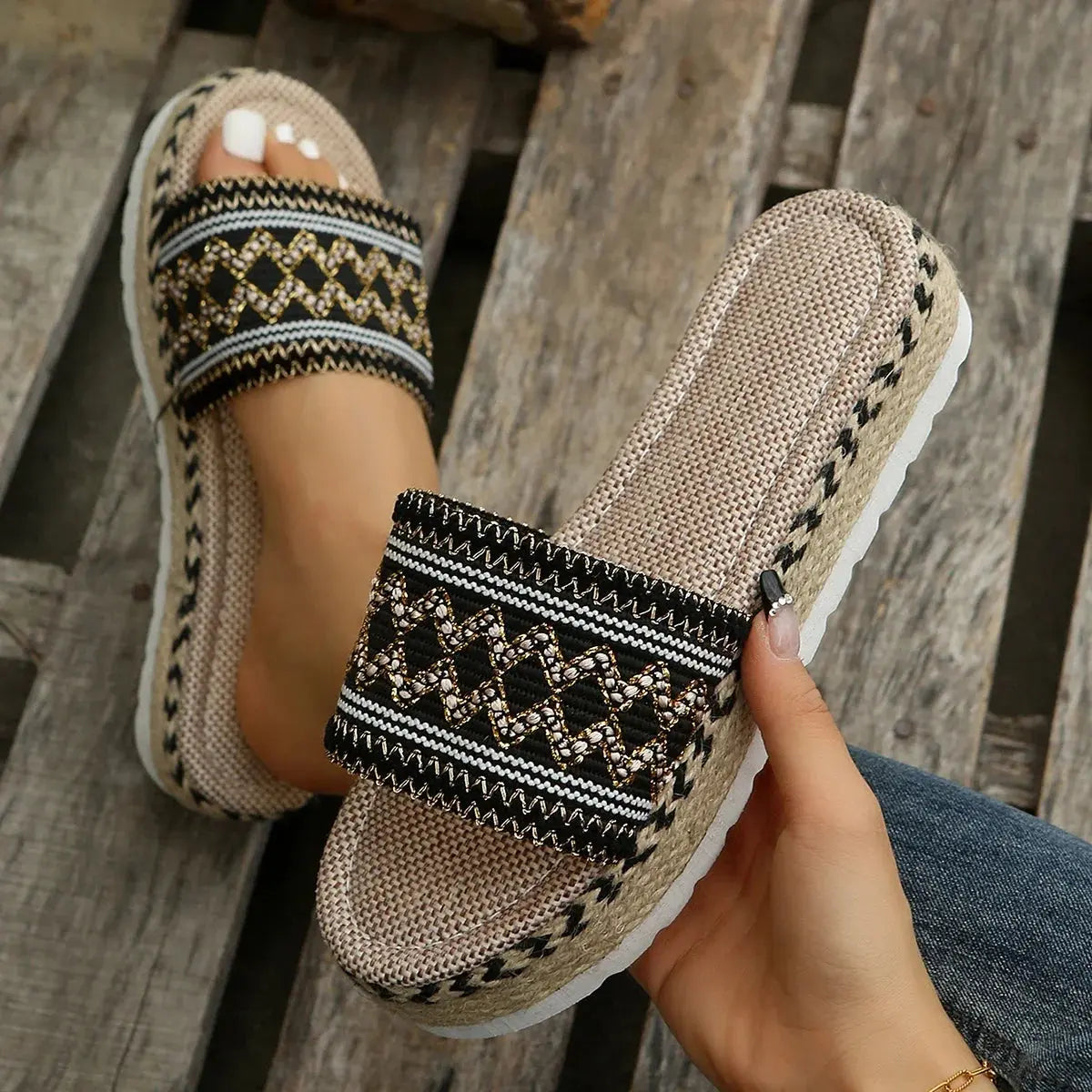 Weave Women's Slippers Platform Summer Shoes for Women  Beach Casual Heeled Sandals Bohemian Handmade Ladies Espadrilles Natalia Home Fashion   Black-women-slippers-35 Natalia Home Fashion