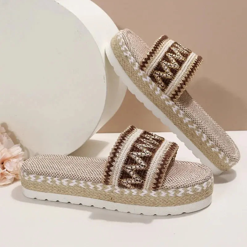 Weave Women's Slippers Platform Summer Shoes for Women  Beach Casual Heeled Sandals Bohemian Handmade Ladies Espadrilles Natalia Home Fashion   Brown-women-slippers-43 Natalia Home Fashion