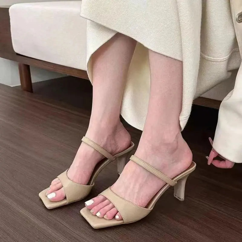 Woman High Heel Party Mules New Style Women's High Heel Slippers Fashion Sandals Women's Slippers Natalia Home Fashion   Apricot-42 Natalia Home Fashion