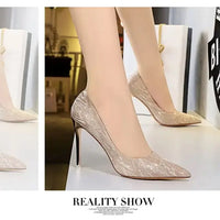 Woman Pumps Silver Champagne High Heels Stiletto Wedding Shoes Sequins Women Heels Fashion Ladies Shoes My Store