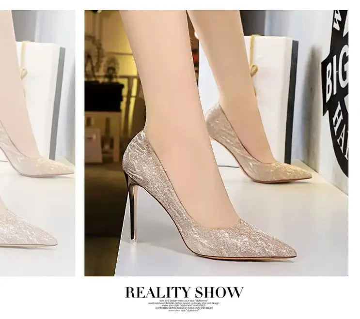 Woman Pumps Silver Champagne High Heels Stiletto Wedding Shoes Sequins Women Heels Fashion Ladies Shoes My Store