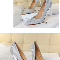 Woman Pumps Silver Champagne High Heels Stiletto Wedding Shoes Sequins Women Heels Fashion Ladies Shoes My Store