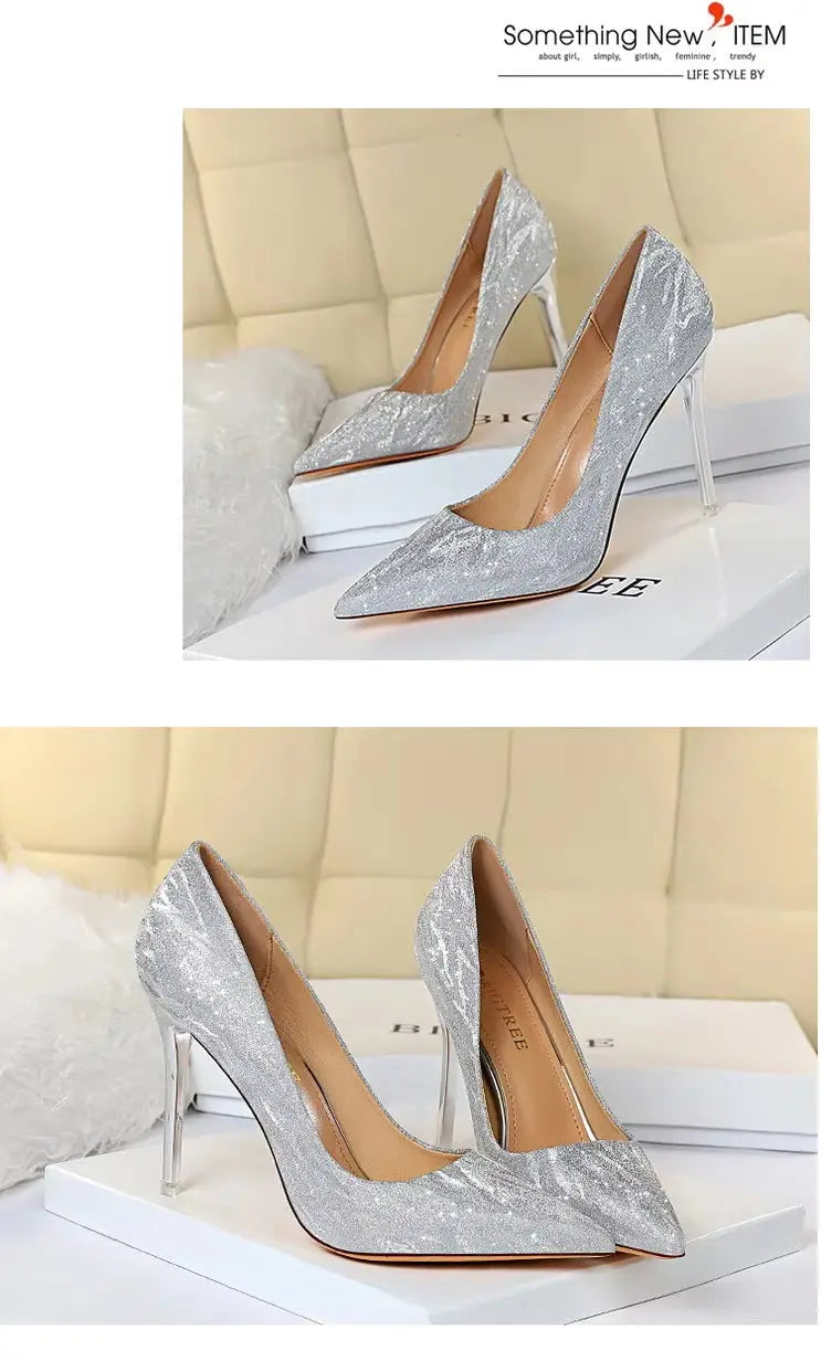 Woman Pumps Silver Champagne High Heels Stiletto Wedding Shoes Sequins Women Heels Fashion Ladies Shoes My Store