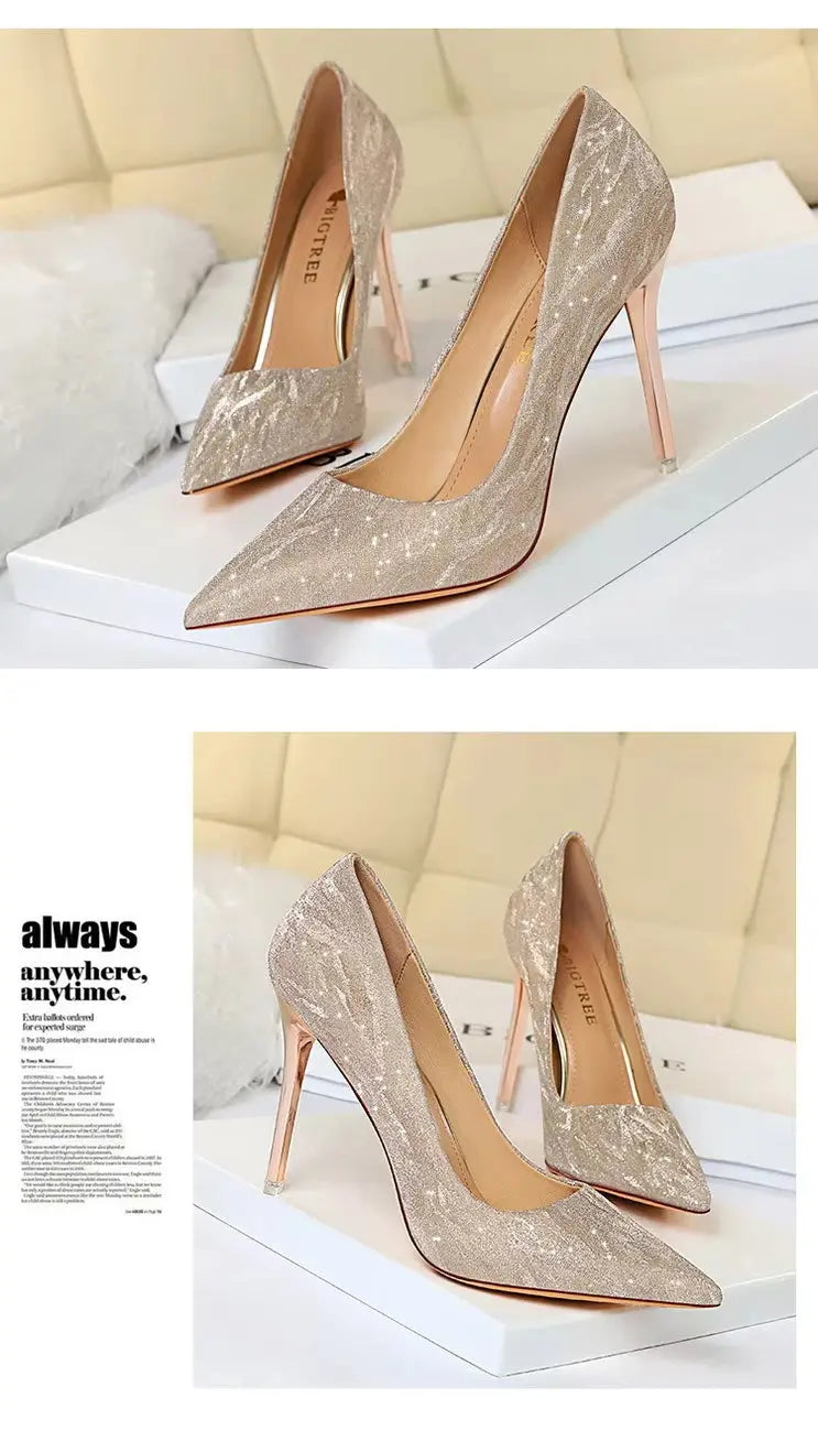 Woman Pumps Silver Champagne High Heels Stiletto Wedding Shoes Sequins Women Heels Fashion Ladies Shoes My Store