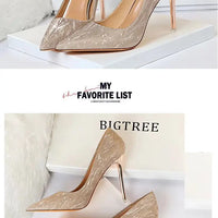 Woman Pumps Silver Champagne High Heels Stiletto Wedding Shoes Sequins Women Heels Fashion Ladies Shoes My Store