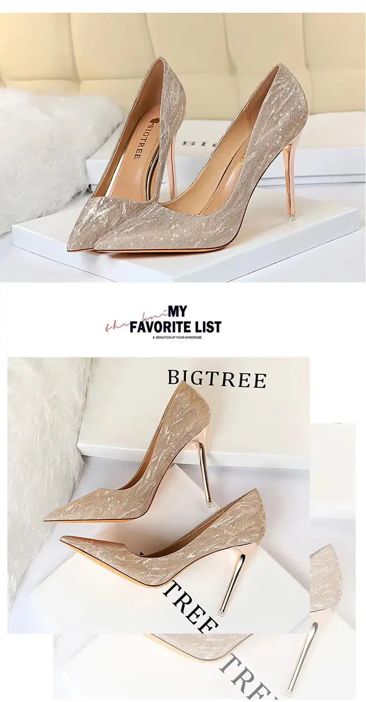 Woman Pumps Silver Champagne High Heels Stiletto Wedding Shoes Sequins Women Heels Fashion Ladies Shoes My Store