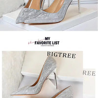 Woman Pumps Silver Champagne High Heels Stiletto Wedding Shoes Sequins Women Heels Fashion Ladies Shoes My Store