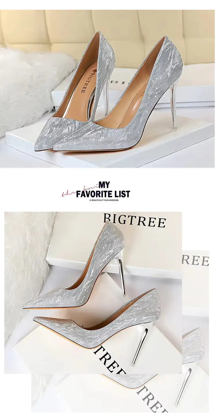 Woman Pumps Silver Champagne High Heels Stiletto Wedding Shoes Sequins Women Heels Fashion Ladies Shoes My Store