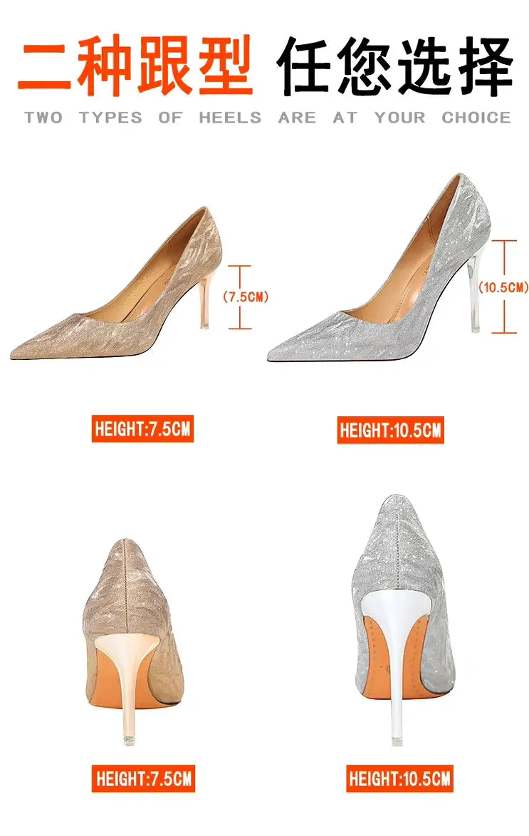 Woman Pumps Silver Champagne High Heels Stiletto Wedding Shoes Sequins Women Heels Fashion Ladies Shoes My Store