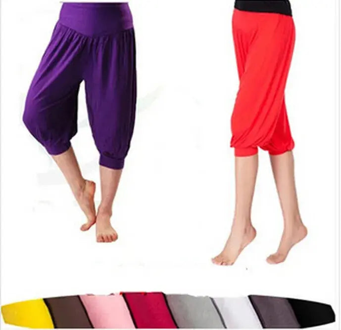 Woman modal yoga pants female summer solid belly dancing calf length pants Natalia Home Fashion    Natalia Home Fashion