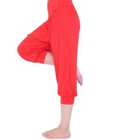 Woman modal yoga pants female summer solid belly dancing calf length pants Natalia Home Fashion   red-L Natalia Home Fashion