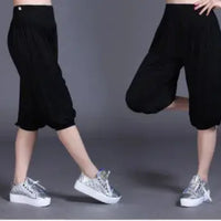 Woman modal yoga pants female summer solid belly dancing calf length pants Natalia Home Fashion   black-XXL Natalia Home Fashion