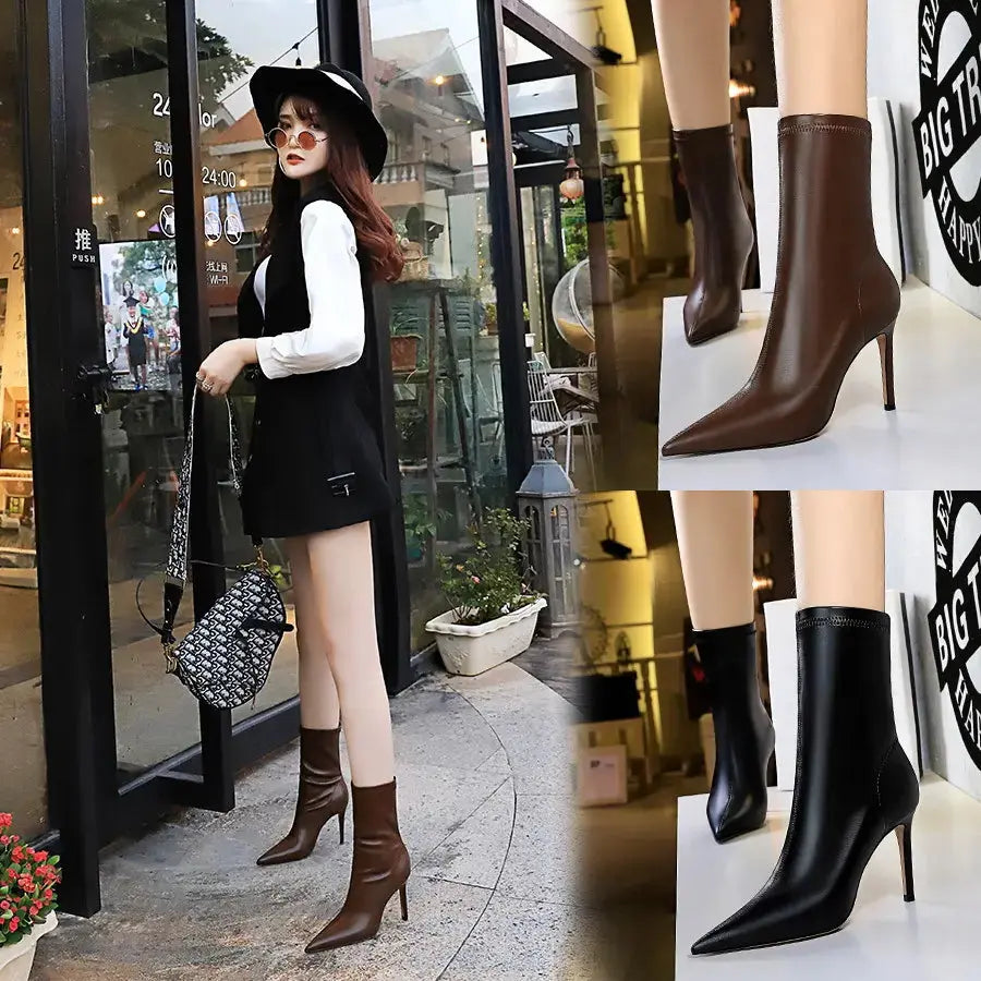 Women Boots High Heels Ladies Pointed Toe Booties Woman 9.5 CM Heel Ankle Shoes Sexy Boots For Ladies Heels My Store