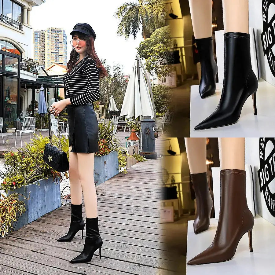 Women Boots High Heels Ladies Pointed Toe Booties Woman 9.5 CM Heel Ankle Shoes Sexy Boots For Ladies Heels My Store