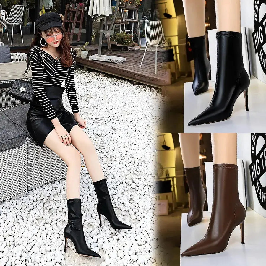 Women Boots High Heels Ladies Pointed Toe Booties Woman 9.5 CM Heel Ankle Shoes Sexy Boots For Ladies Heels My Store