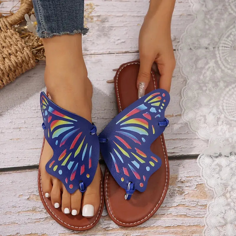 Women Butterfly Graffiti Slippers  Fashion Lightweight Anti Slip Flat Bottom Flip Flops Outdoor Beach Casual Shoes Natalia Home Fashion    Natalia Home Fashion