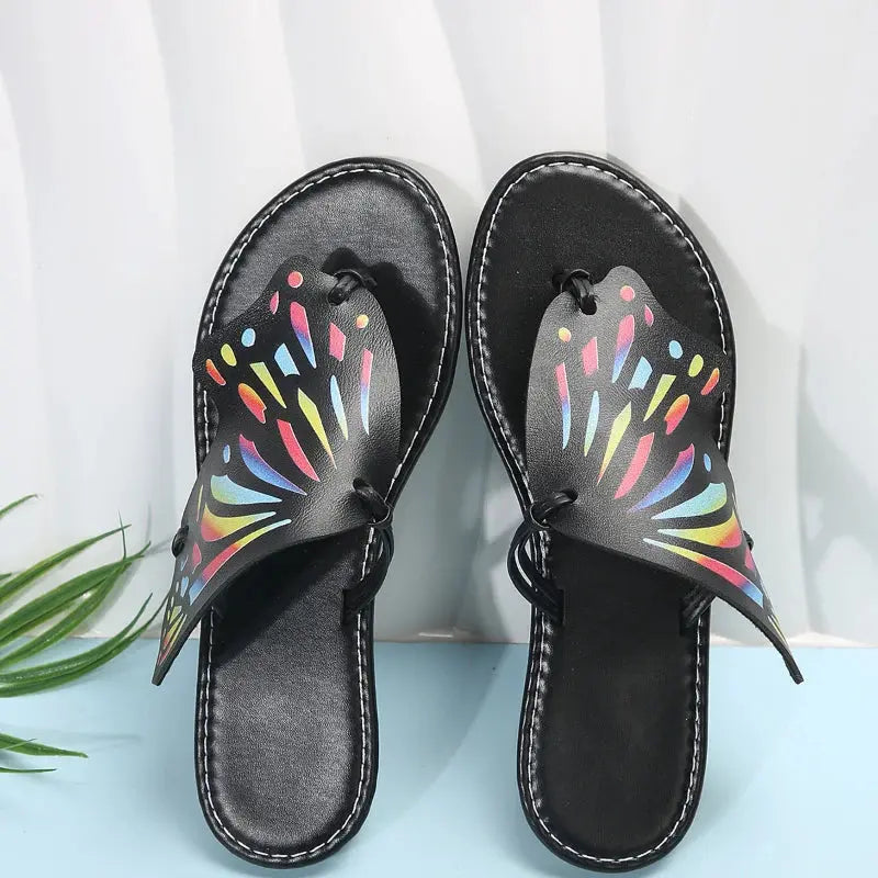 Women Butterfly Graffiti Slippers  Fashion Lightweight Anti Slip Flat Bottom Flip Flops Outdoor Beach Casual Shoes Natalia Home Fashion    Natalia Home Fashion